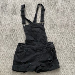 Black distressed shorts overalls
